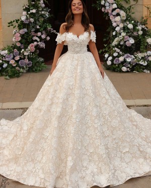Ivory Lace A-line Off the Shoulder Bridal Dress NWD2697