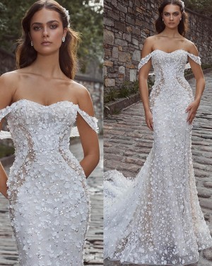 White Off the Shoulder Lace Mermaid Bridal Dress NWD2699