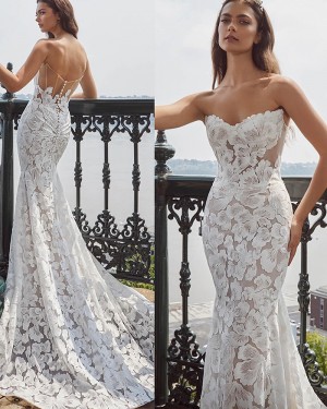 Ivory Lace Strapless Mermaid Bridal Dress NWD2701
