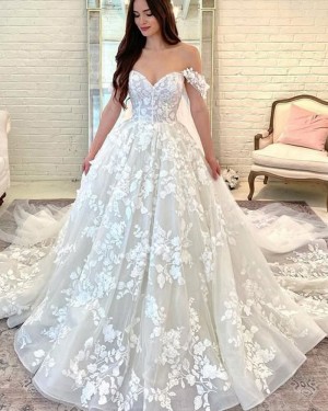 Lace Off the Shoulder Ivory A-line Bridal Dress NWD2704