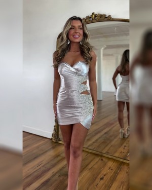 Cutout Silver Beading Sweetheart Tight Homecoming Dress HD3806