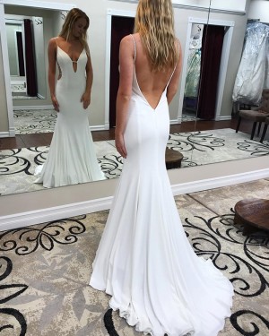 White Chiffon Spaghetti Straps Cutout Side Mermaid Prom Dress pd1509