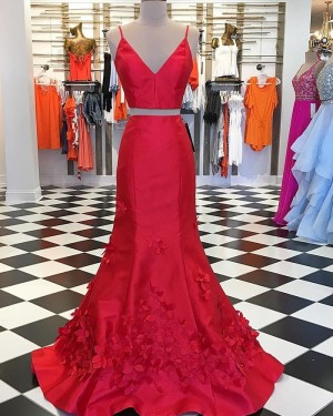 Two Piece Red Mermaid Prom Dress with Handmade Flowers pd1543
