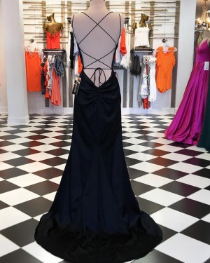 Simple Double Black Prom Dress with Crisscross Back pd1545