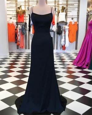 Simple Double Black Prom Dress with Crisscross Back pd1545