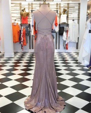 Rose Gold Metallic Mermaid Prom Dress with Side Slit pd1546