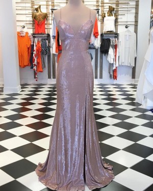 Rose Gold Metallic Mermaid Prom Dress with Side Slit pd1546