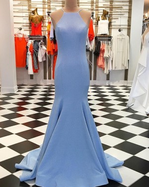 Sparkle Sky Blue Spaghetti Straps Mermaid Prom Dress pd1547