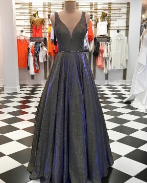 Elegant Pleated Metallic V-neck Long Formal Dress pd1548