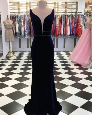 V-neck Black Sheath Long Formal Dress with Side Slit pd1552