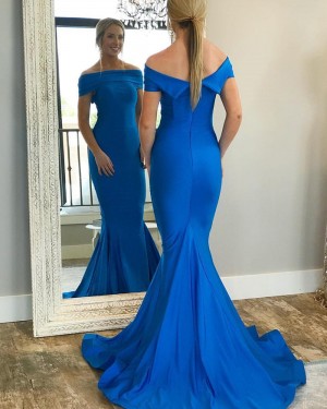 Simple Blue Mermaid Off the Shoulder Prom Dress pd1586