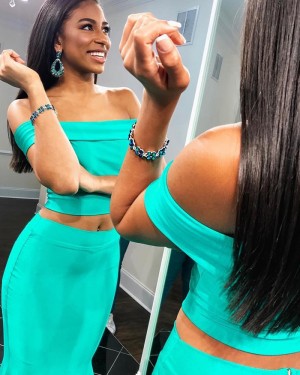 Two Piece Off the Shoulder Green Mermaid Prom Dress pd1588